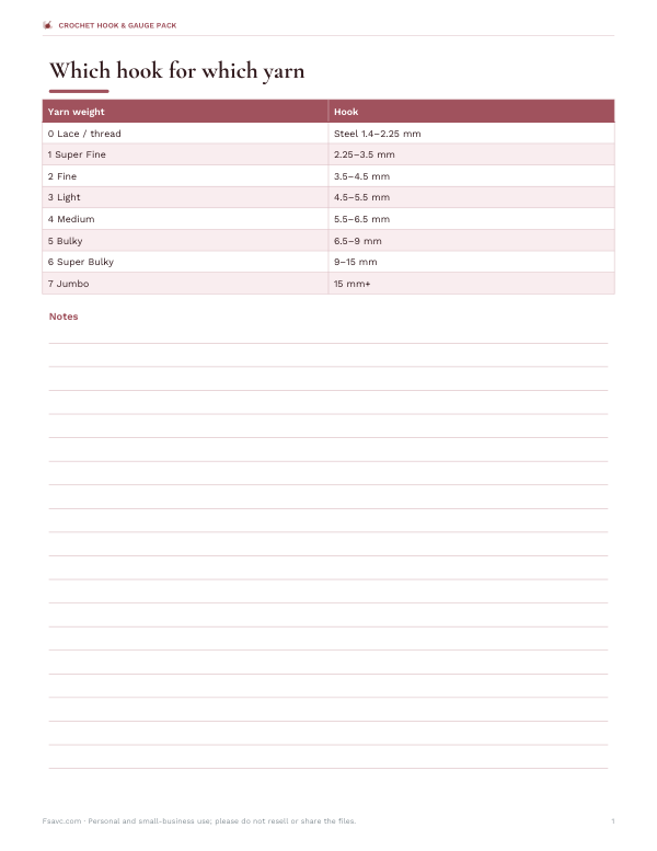 Preview of Printable Hook to Yarn Guide